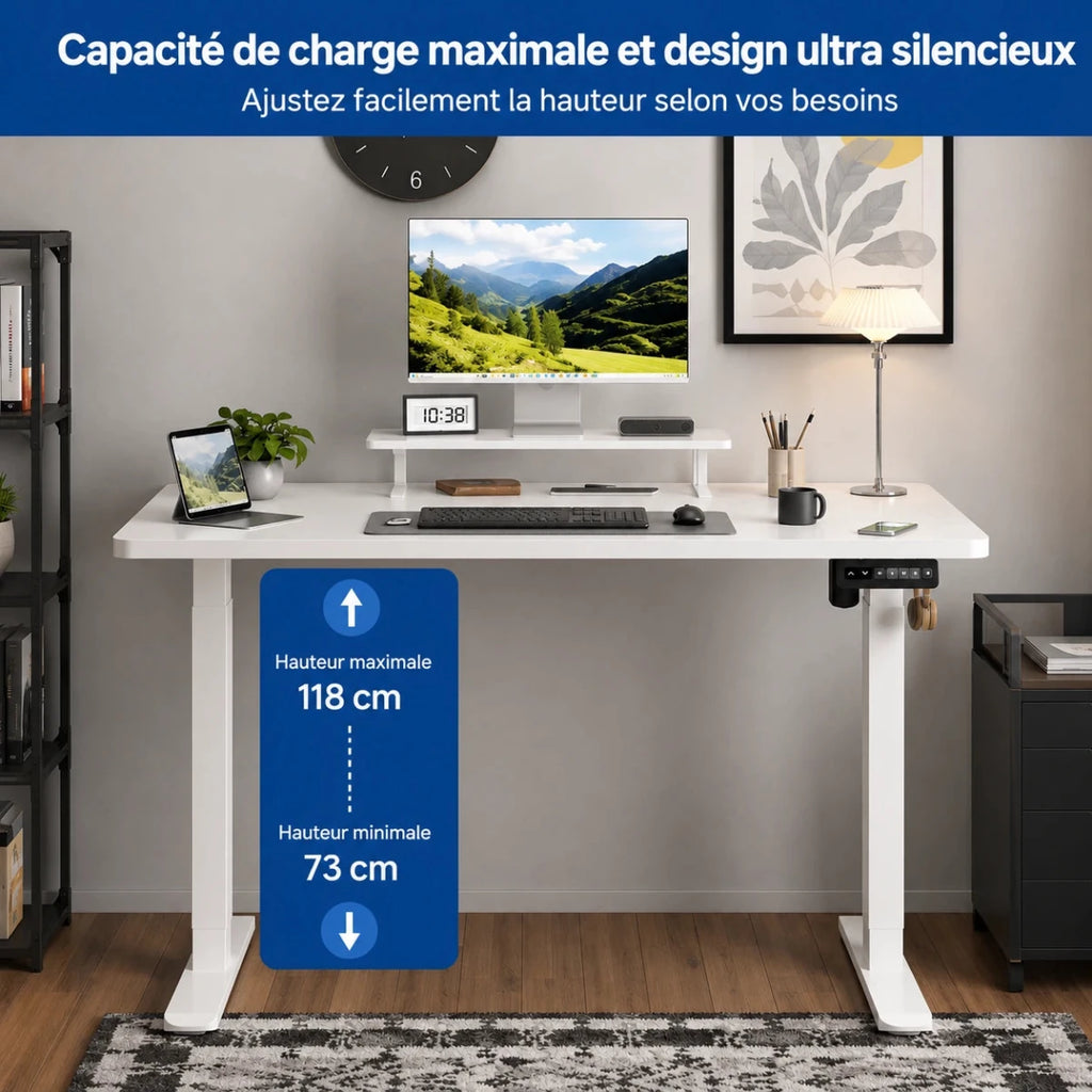Devo — Bureau électrique assis-debout 160×70 cm avec support moniteur ergonomique