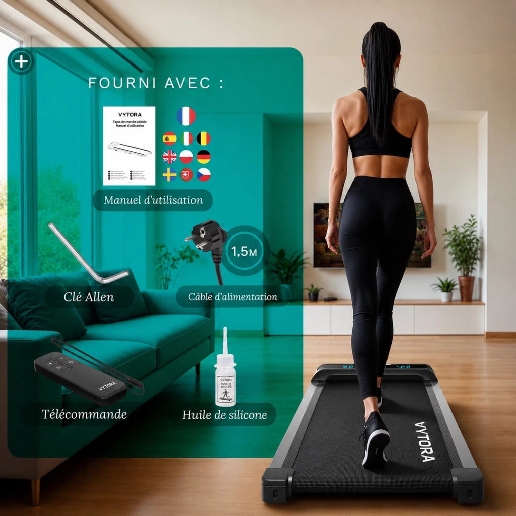 Vytora A100 Tapis de Marche Pliable 1-6 km/h Inclinaison 9% avec Télécommande