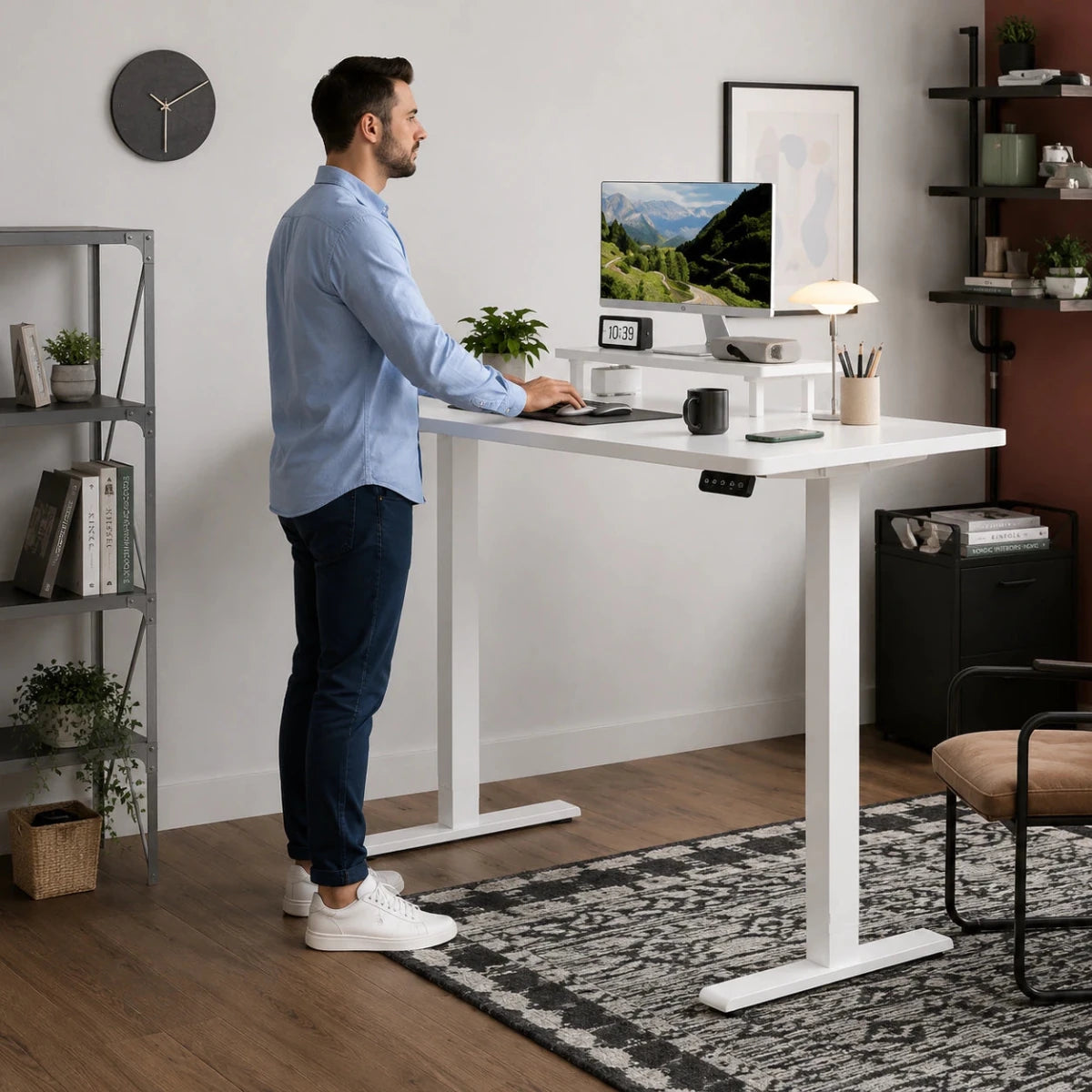 Devo — Bureau électrique assis-debout 160×70 cm avec support moniteur ergonomique