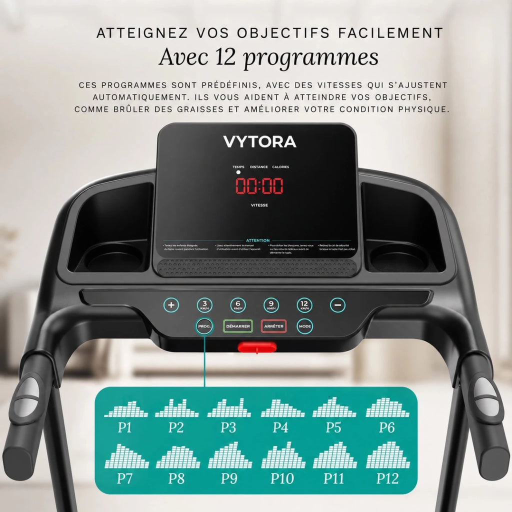 Vytora B140 Tapis de Course Pliable 1-12 km/h 12 Programmes