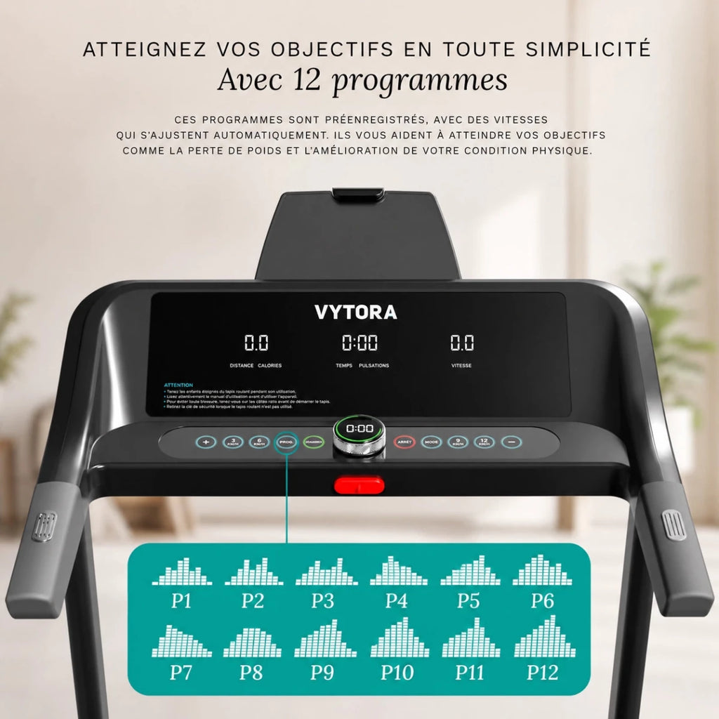 Vytora B155 Tapis de Course Pliable 1-14 km/h 12 Programmes