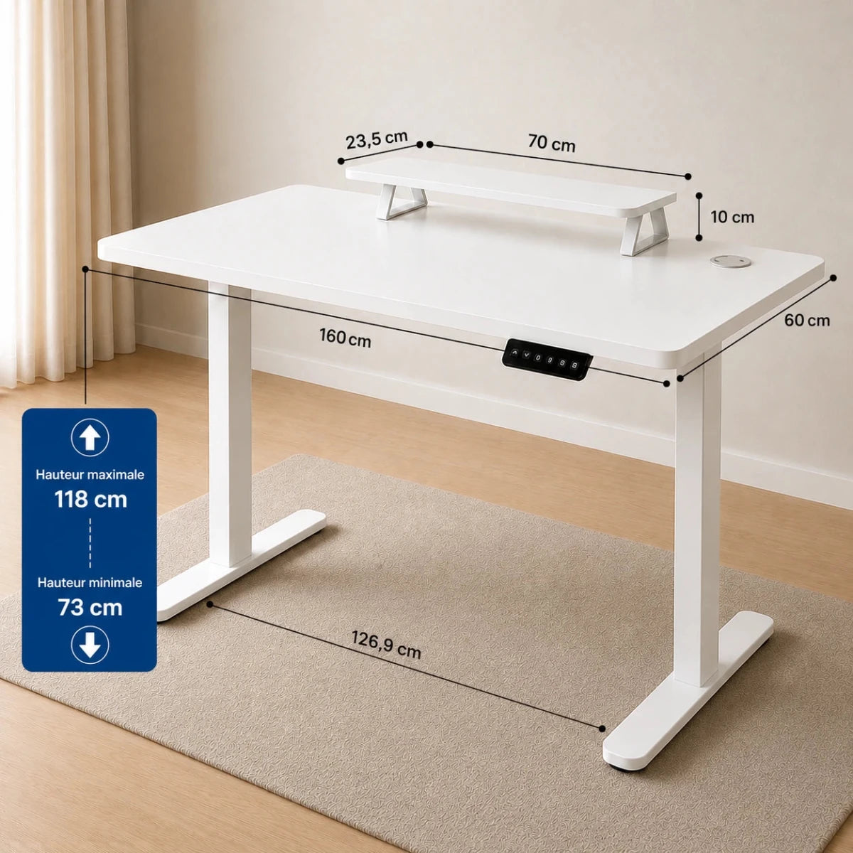 Devo — Bureau électrique assis-debout 160×70 cm avec support moniteur ergonomique